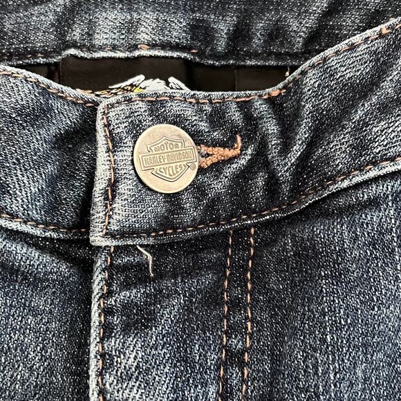 Harley Davidson Women’s Low Rise Wide Leg Rhinestone Embellished Jeans Size 12 - Picture 3 of 6